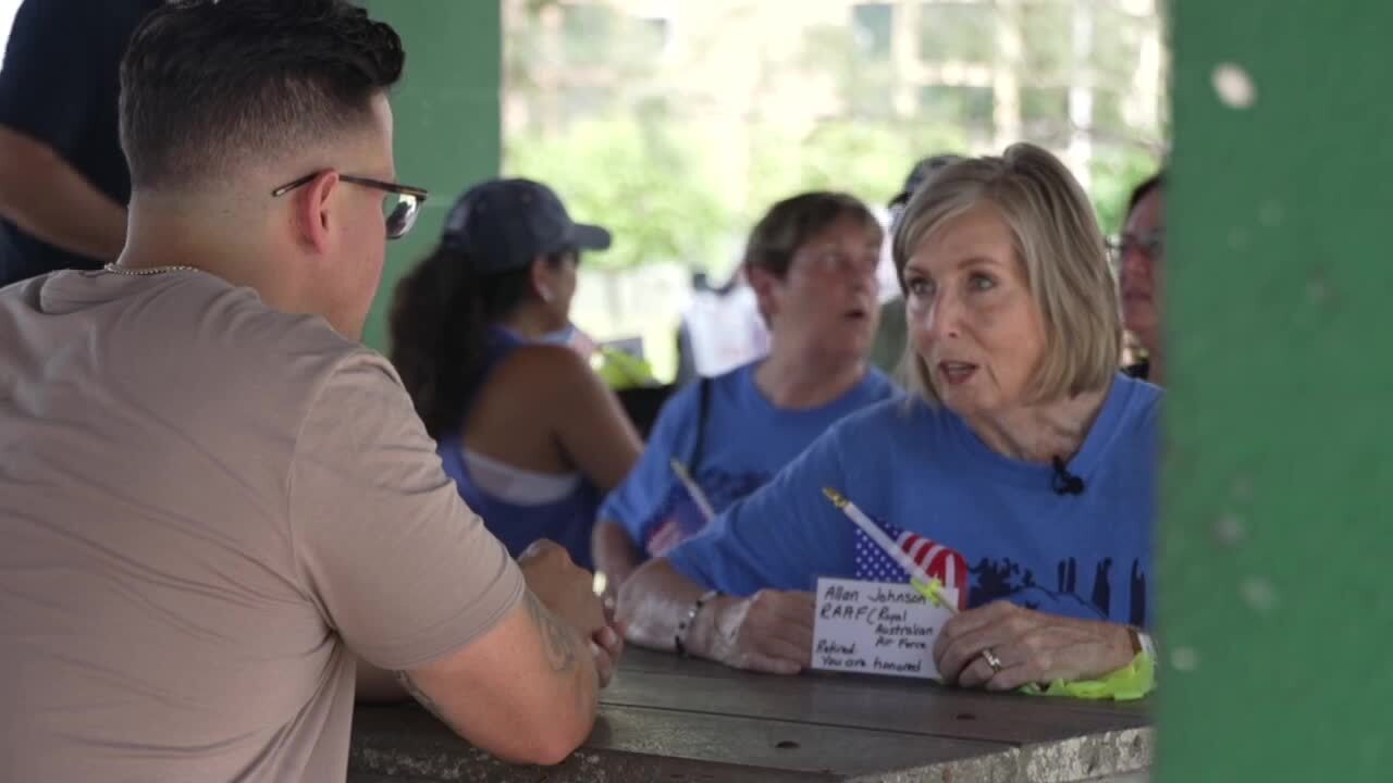 Anne Berchtold Jaycee park veterans ribbons cut trees