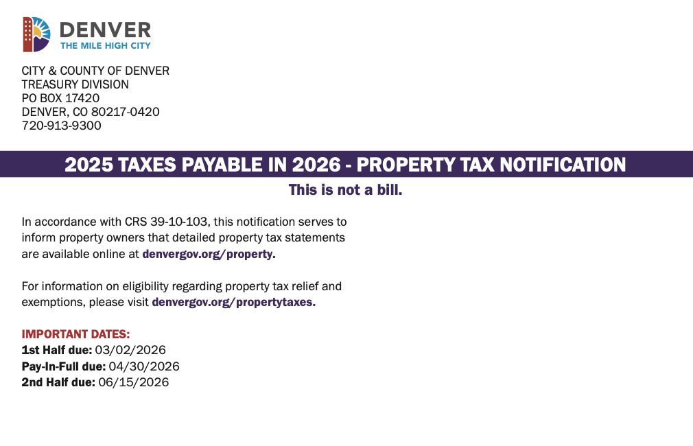 City and County Denver mailed notifications to property owners.