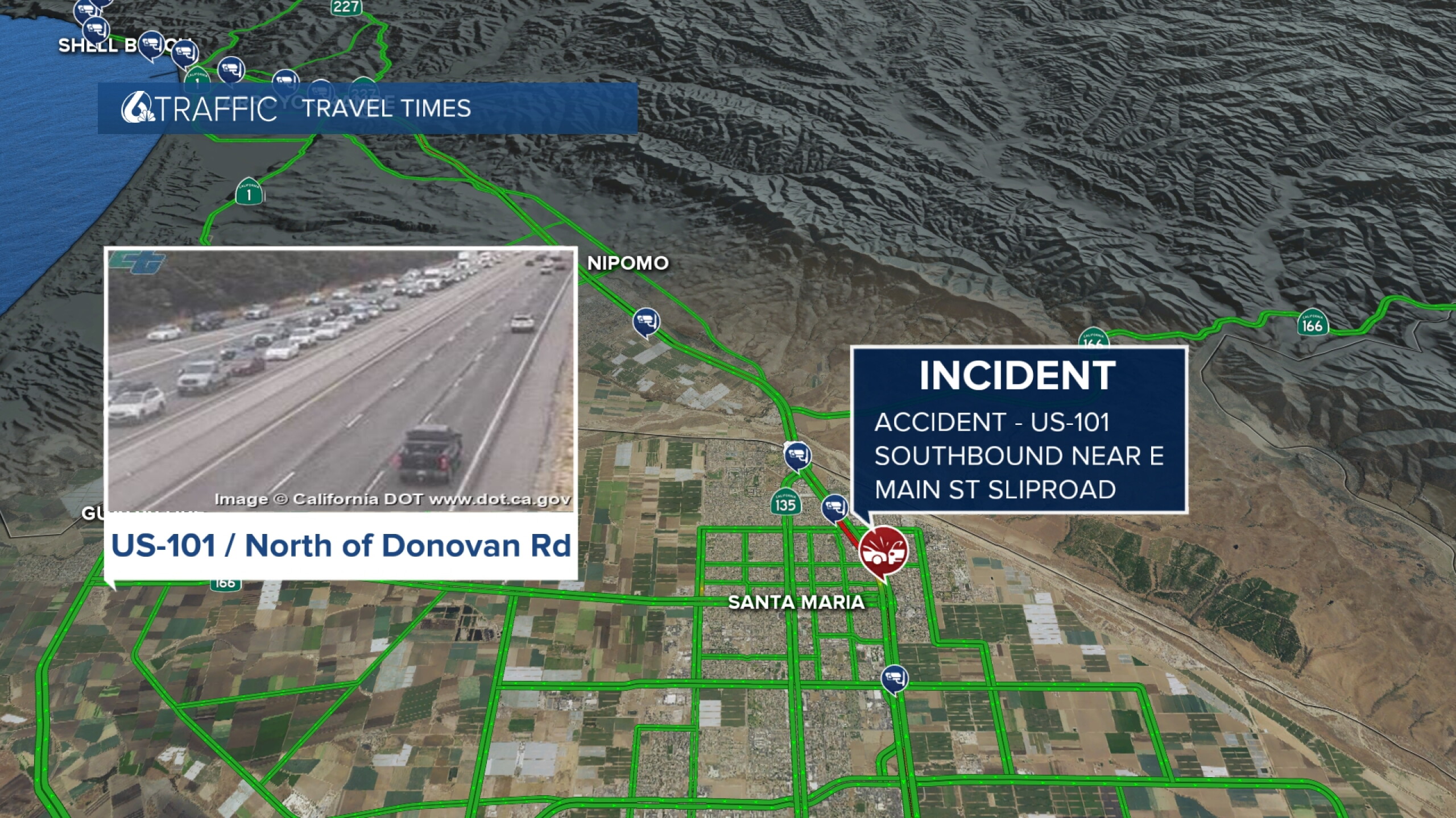 Lanes closed after semi rollover on Hwy 101 in Santa Maria