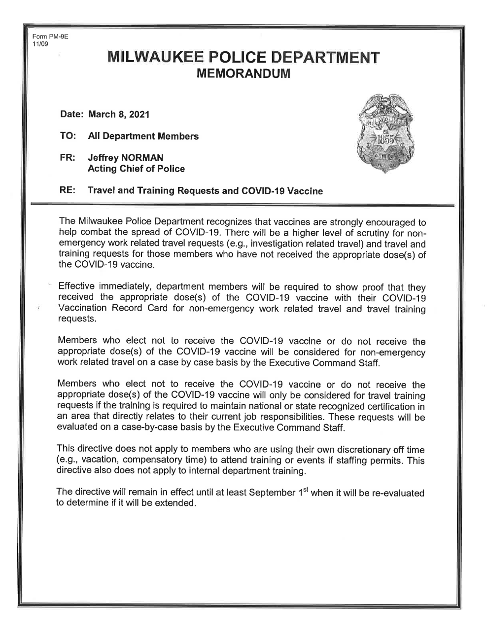 MPD Internal Memo