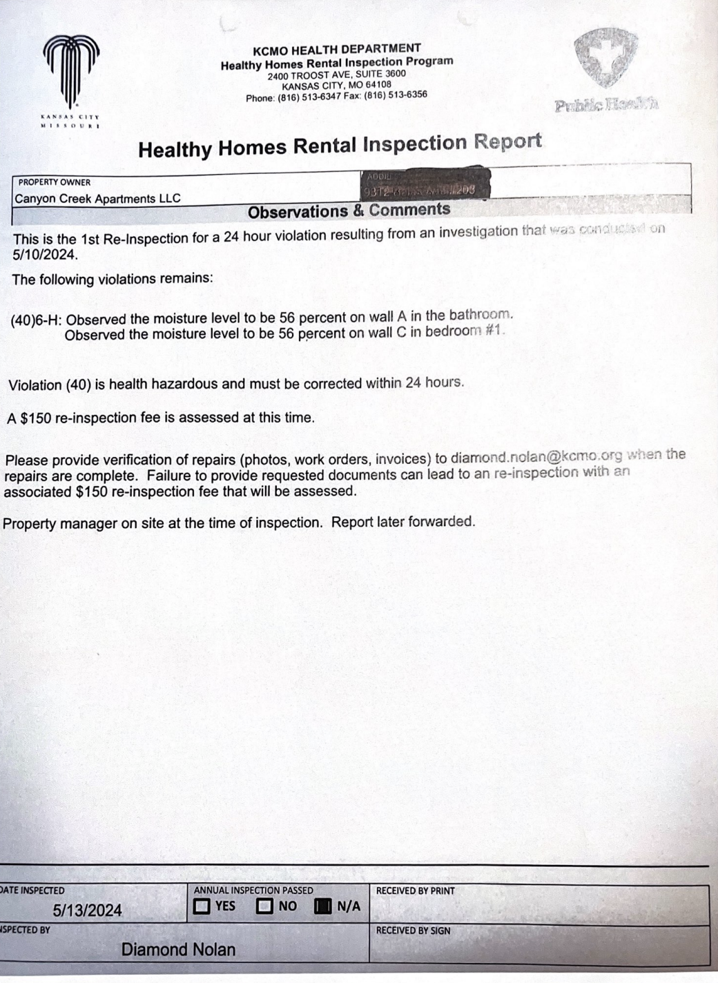 Healthy Homes Rental Inspection Report