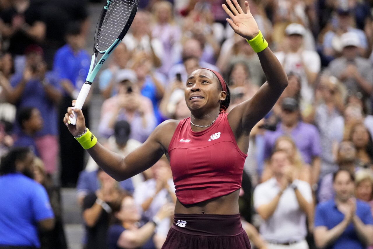 Tearful Coco Gauff reacts after defeating Aryna Sabalenka to win U.S. Open, Sept. 9, 2023