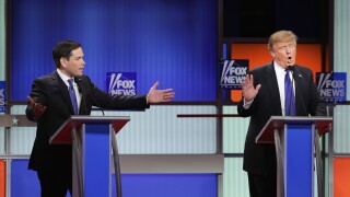 Marco Rubio and Donald Trump argue at the March 3rd GOP debate in Detroit.