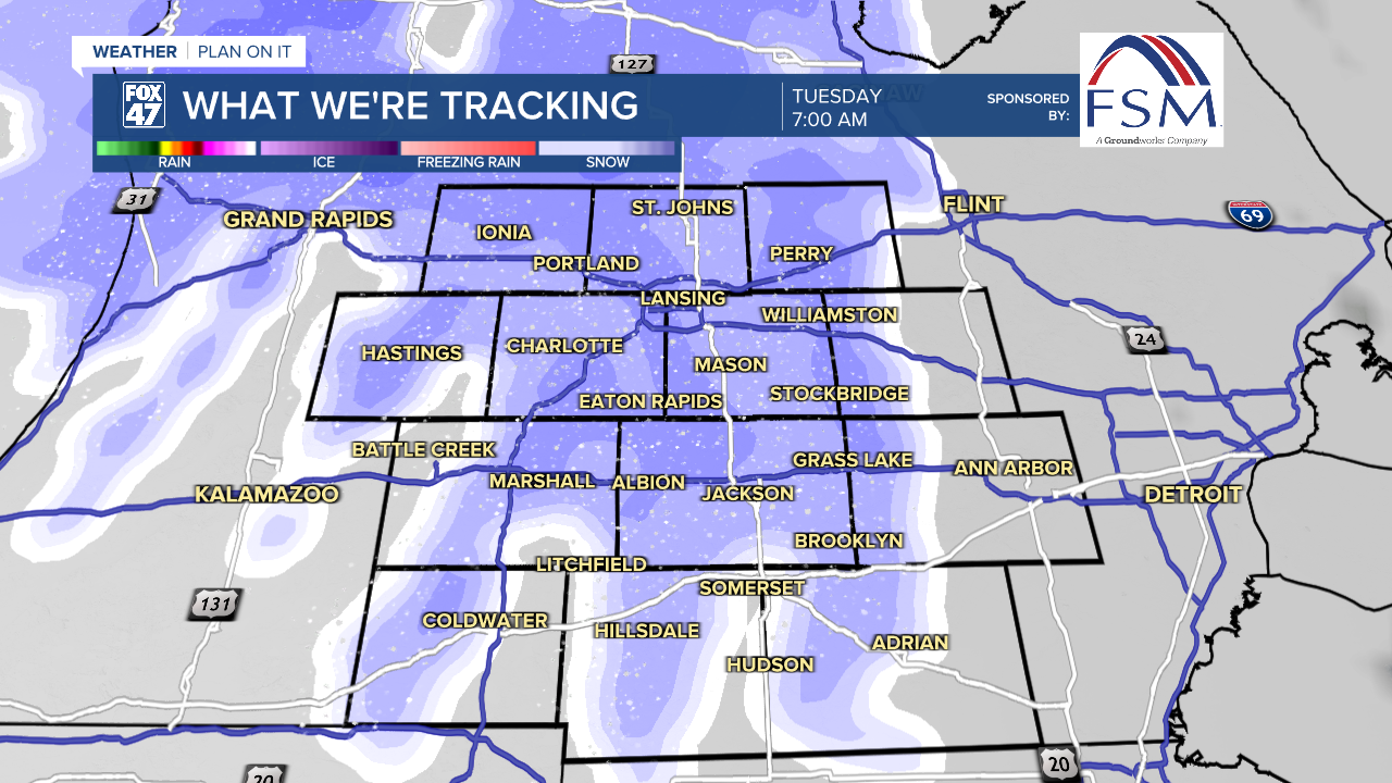 First round of snowfall moves through Tuesday morning during the AM commute