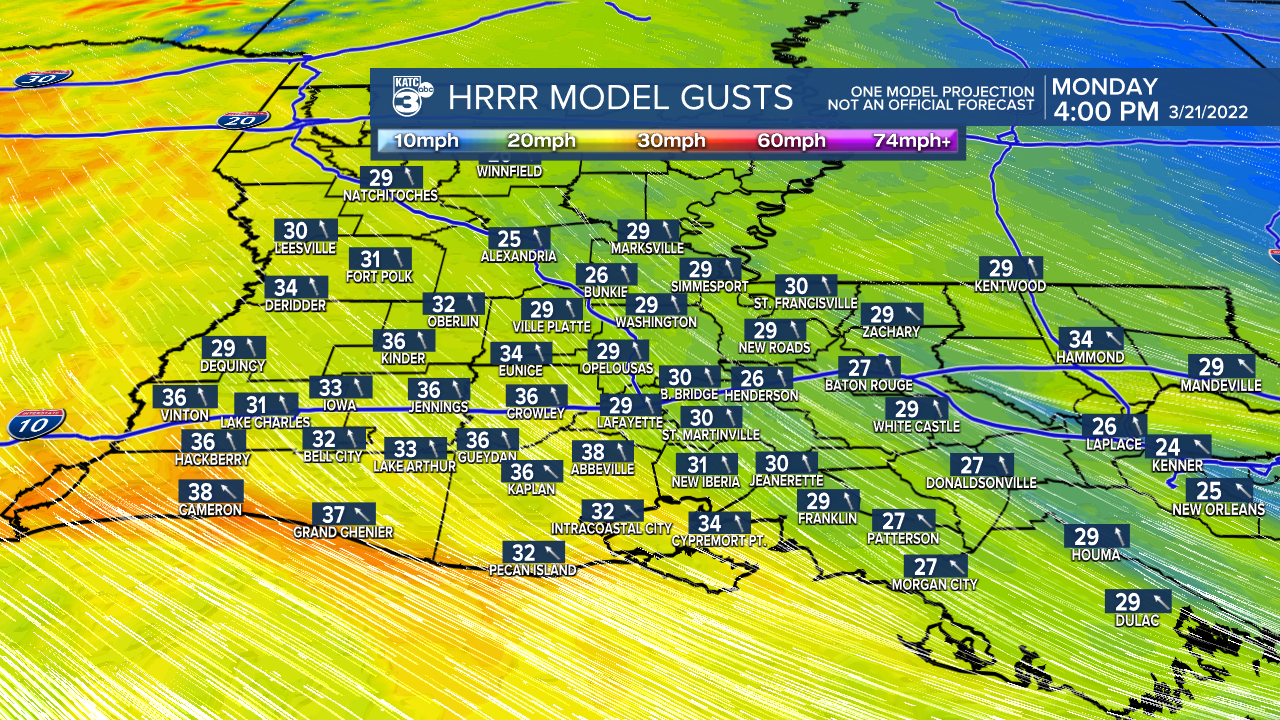 Acadiana Wind Gust Extended HRRR.png