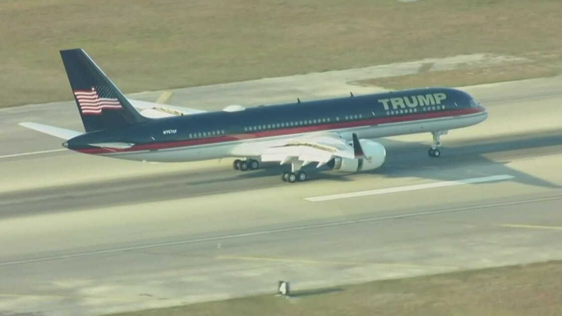 Donald Trump's plane arrives at Palm Beach International Airport on April 4, 2023, following his arraignment in New York.