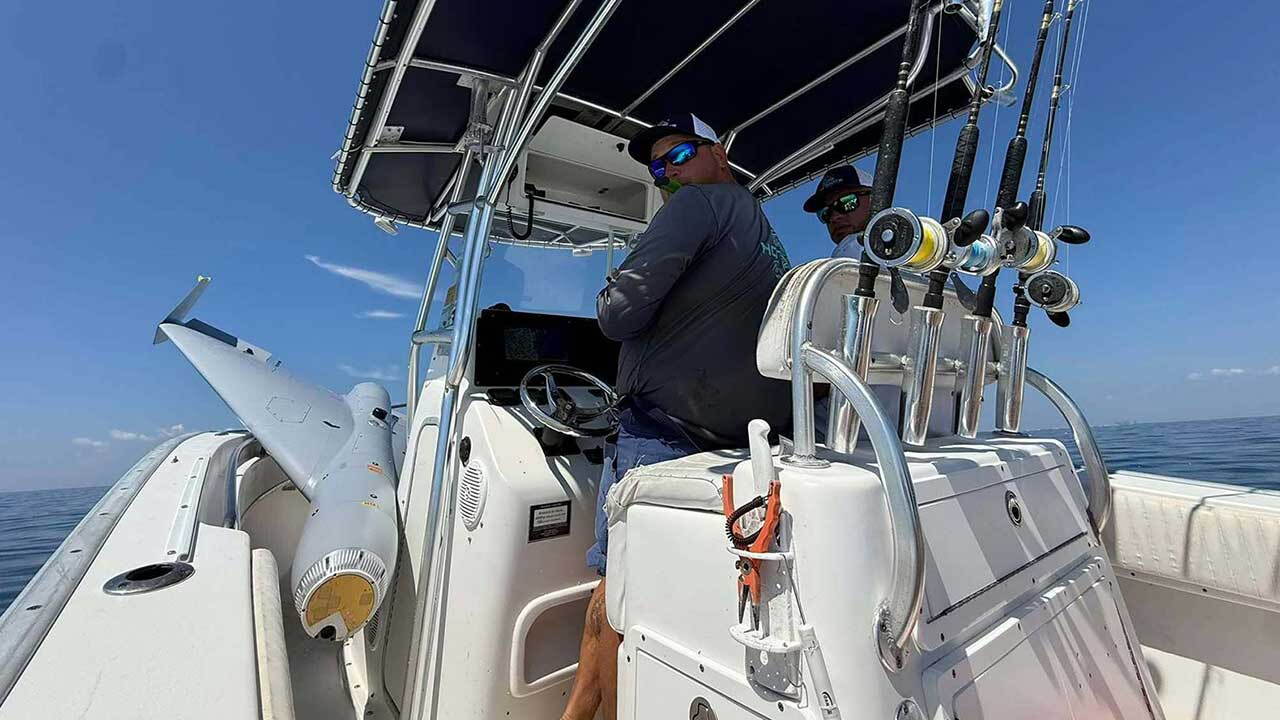 This picture shows the drone after it was recovered by Hot Spot Charters, off the coast of Florida, on Saturday.