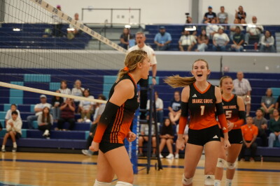 Orange Grove sophomore Maison Migura celebrates win over Carroll volleyball