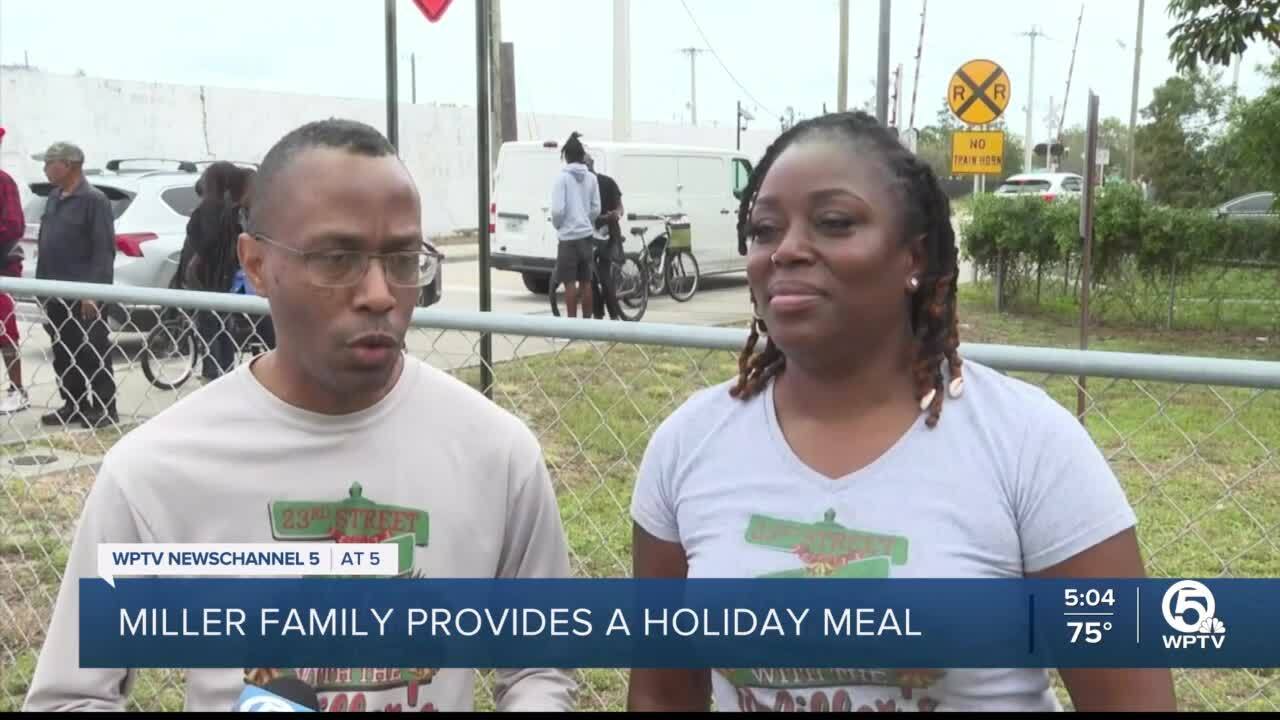 Since 2011, Zaveka Miller and her brother Willie Miller Jr. have hosted a free Christmas Day meal for the needy outside their home in West Palm Beach. Dec. 25, 2023