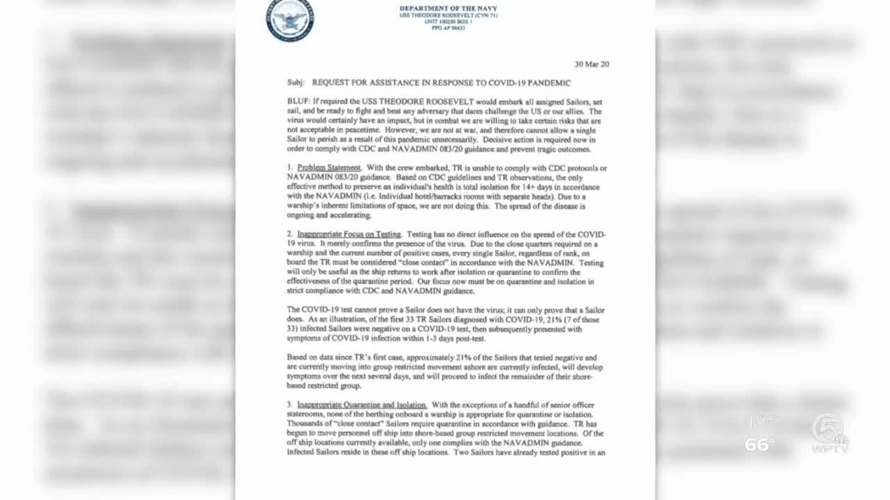 Letter to Navy regarding coronavirus assistance for USS Theodore Roosevelt