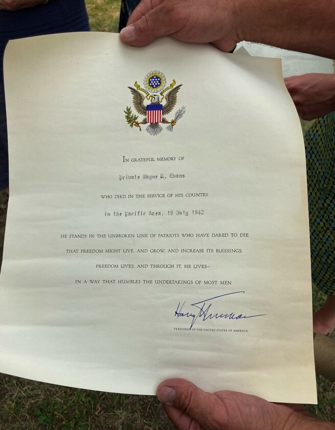 Letter from President Truman to Evans