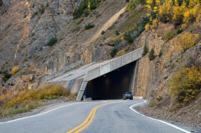 Snowshed along Million Dollar Highway US 550 in October 2025