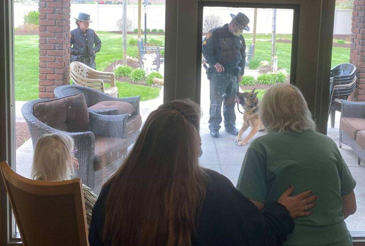 Stark County Sheriff's Office bring their K-9s to visit the Allay Senior Care Center.