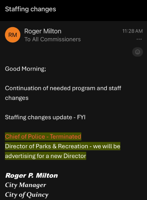 City Manager email about police chief termination