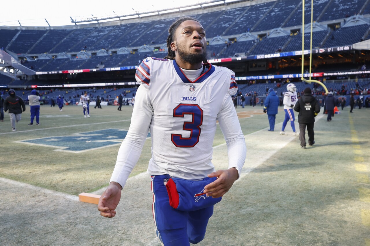 Buffalo Bills safety Damar Hamlin leaves field after game at Chicago Bears, Dec. 24, 2022