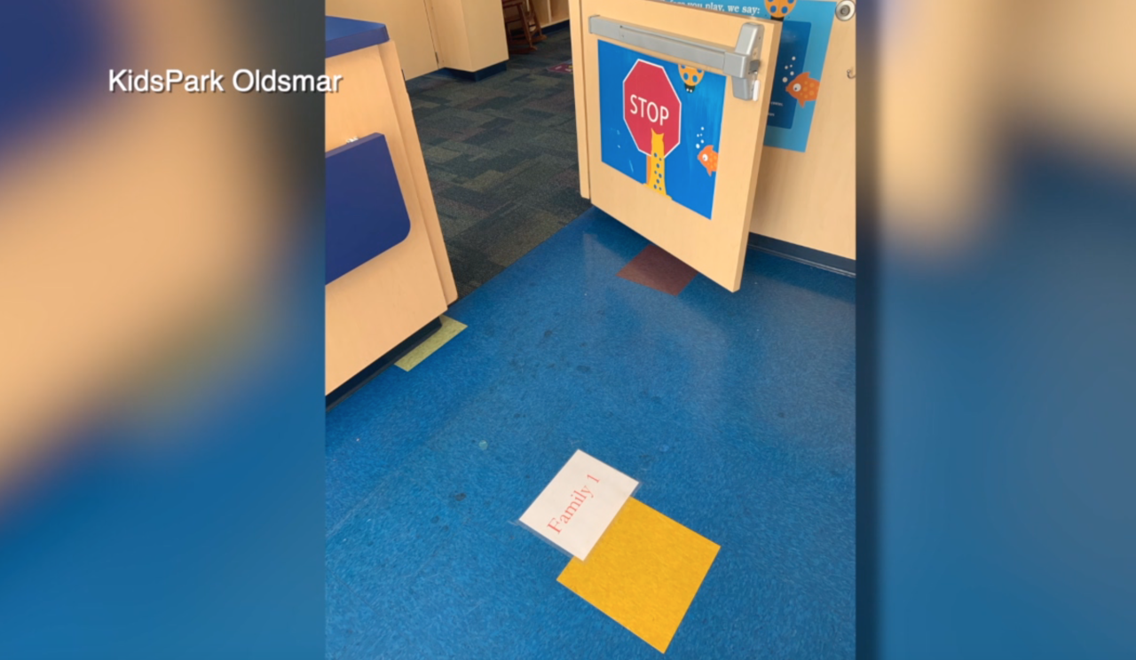 Markings on Floor at KidsPark Oldsmar for Social Distancing