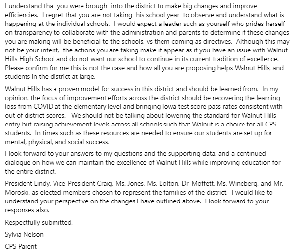 Sylvia Nelson letter to CPS