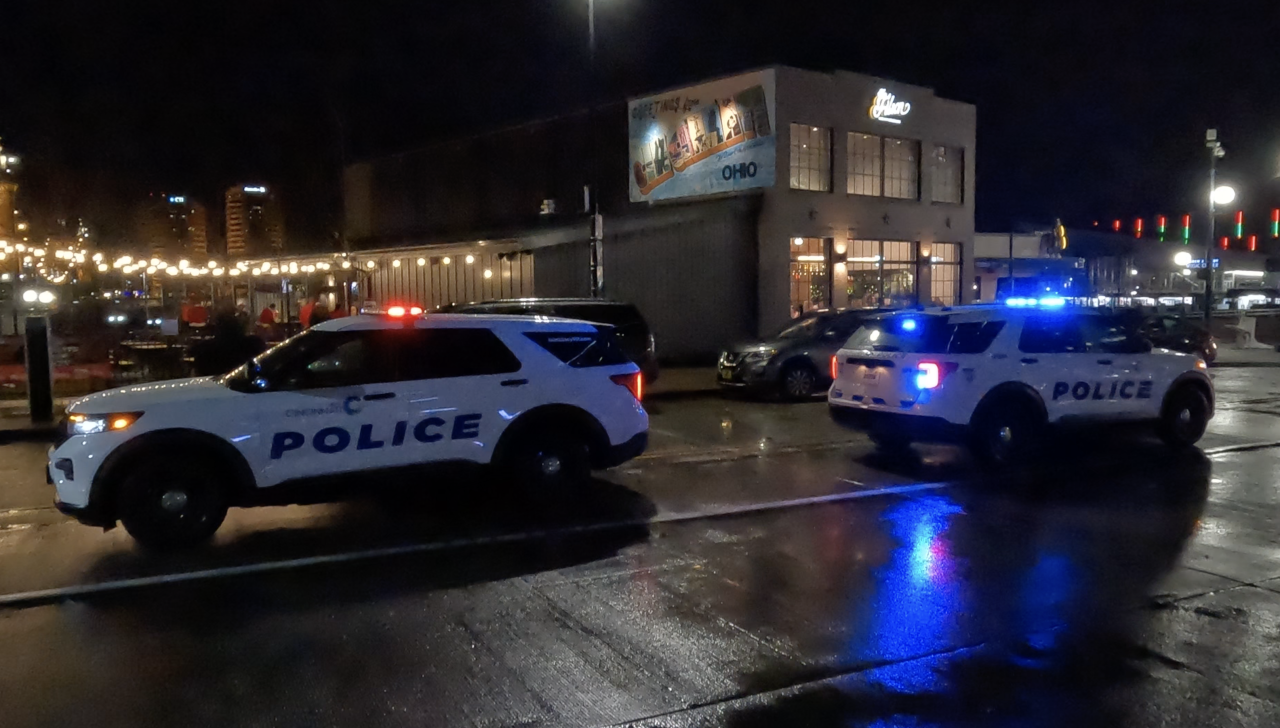 Cincinnati police at The Banks on Dec. 9, 2023