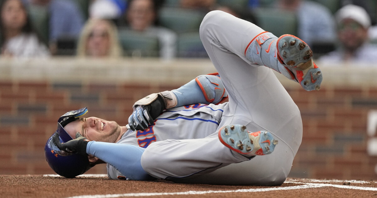 Mets' Alonso hit by pitch on left wrist by 96 mph fastball