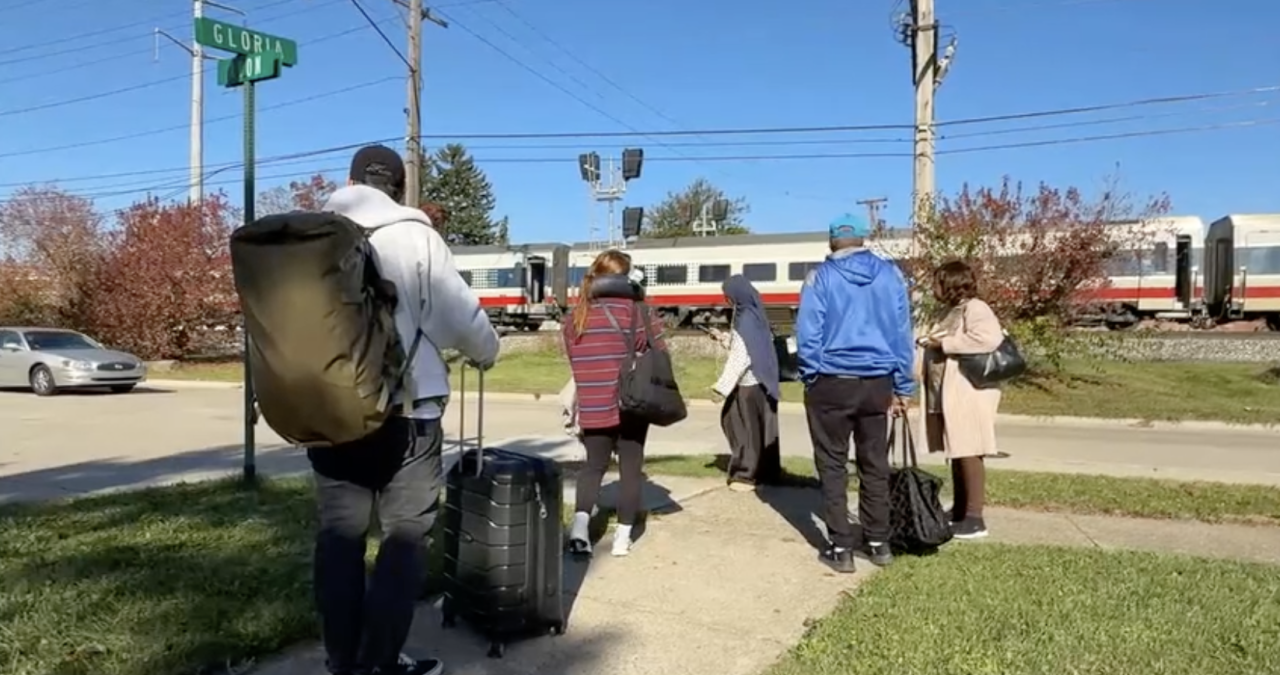 Passengers waiting for buses