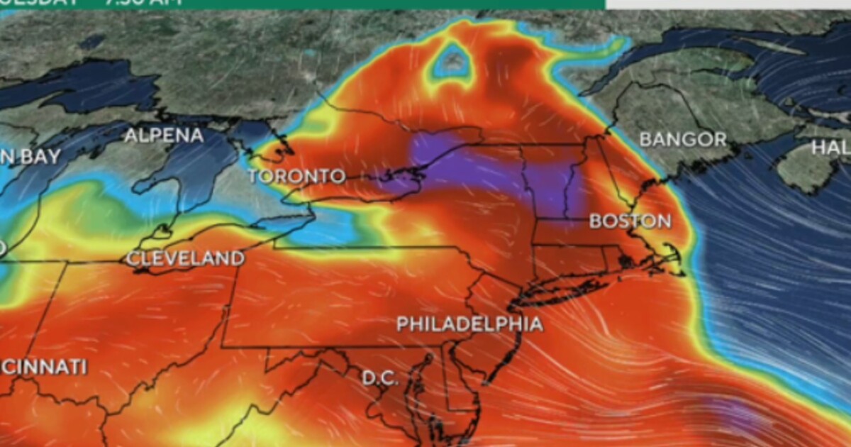 Maps show smoke from Canadian wildfires blowing through the Northeast