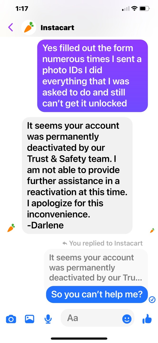 Instacart Facebook Message