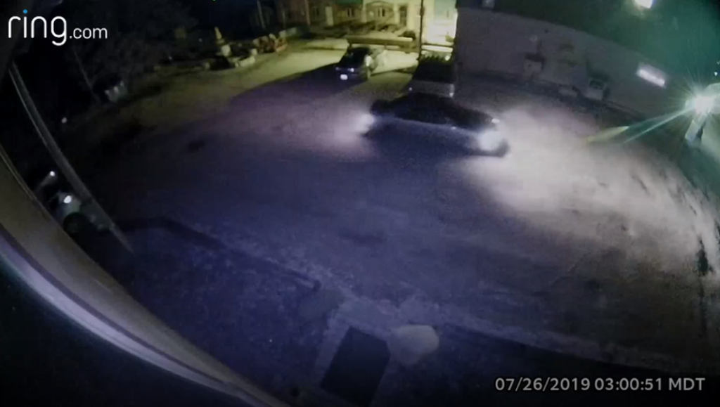 Video footage shows a smaller light-colored, possibly silver or gray, sedan with a loud exhaust in the area during the time of the robbery. (Courtesy of the Carbon County Sheriff’s Office)