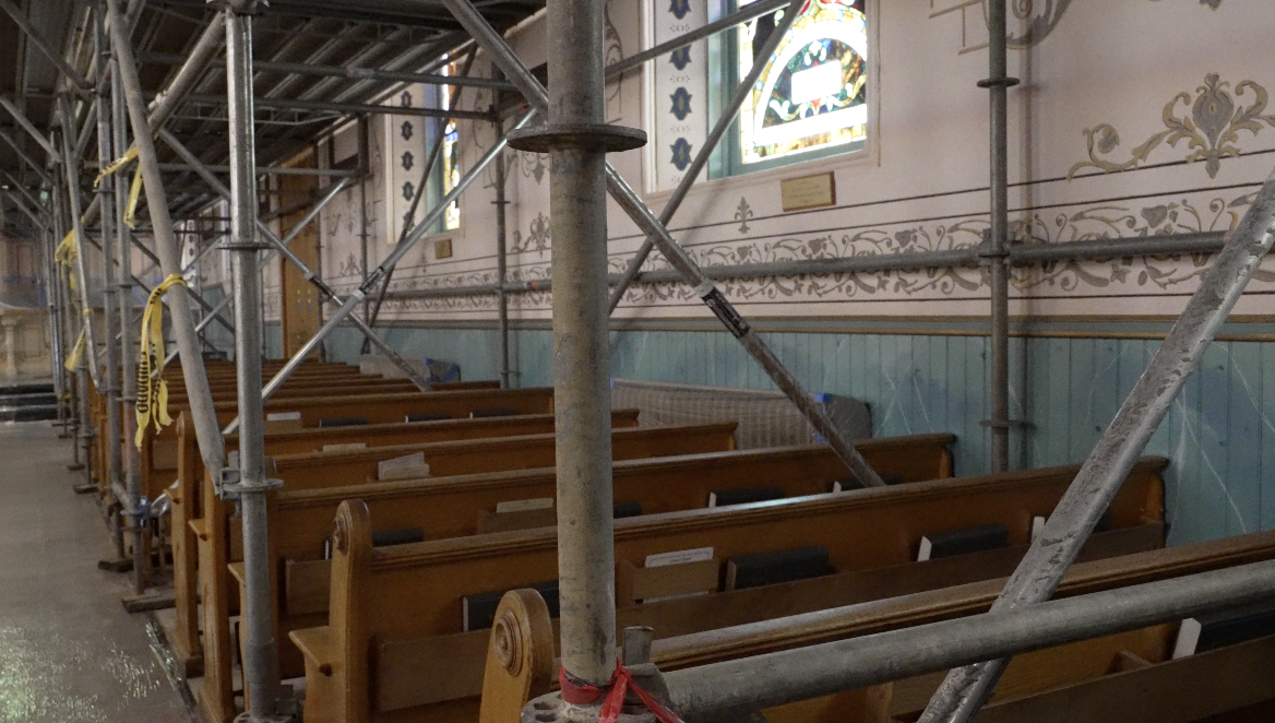 Interior, East wing of St. Francis amidst restoration project