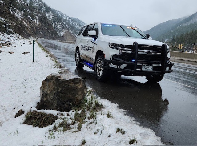 Large rock that crashed onto I-70_Clear Creek County Sheriff's Office