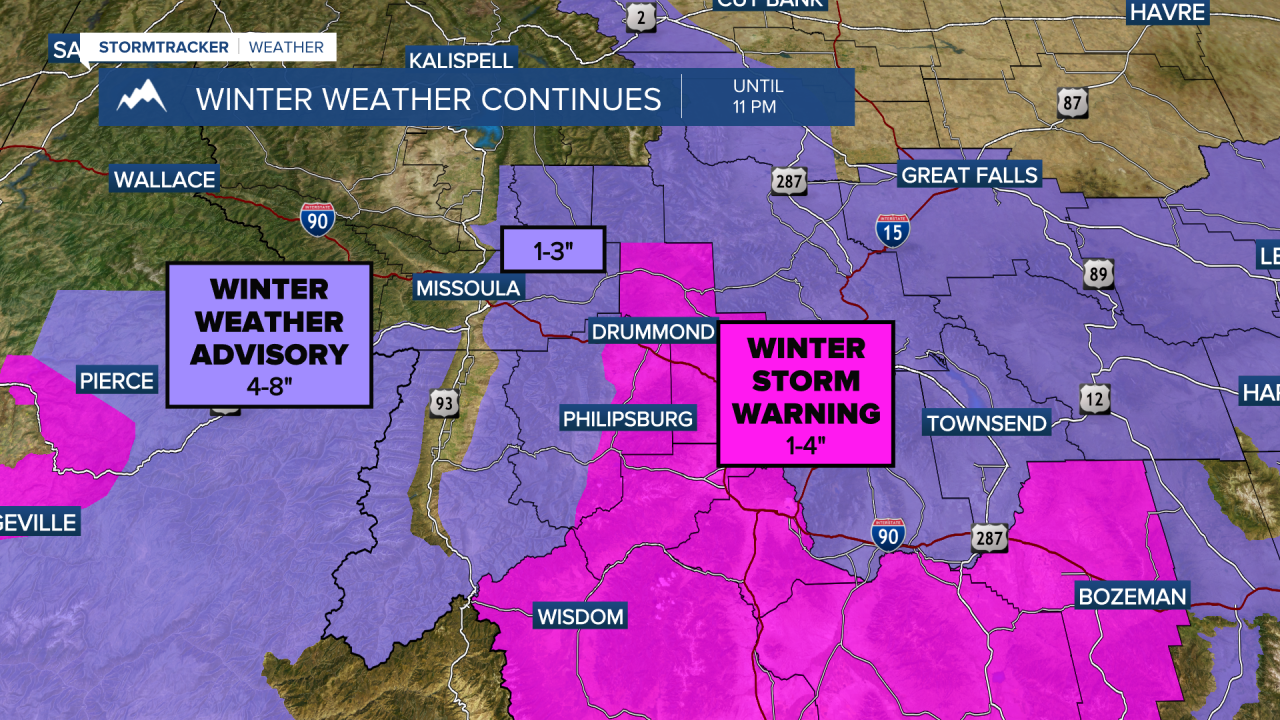 Winter Storm Warnings and Winter Weather Advisories in effect Tuesday night