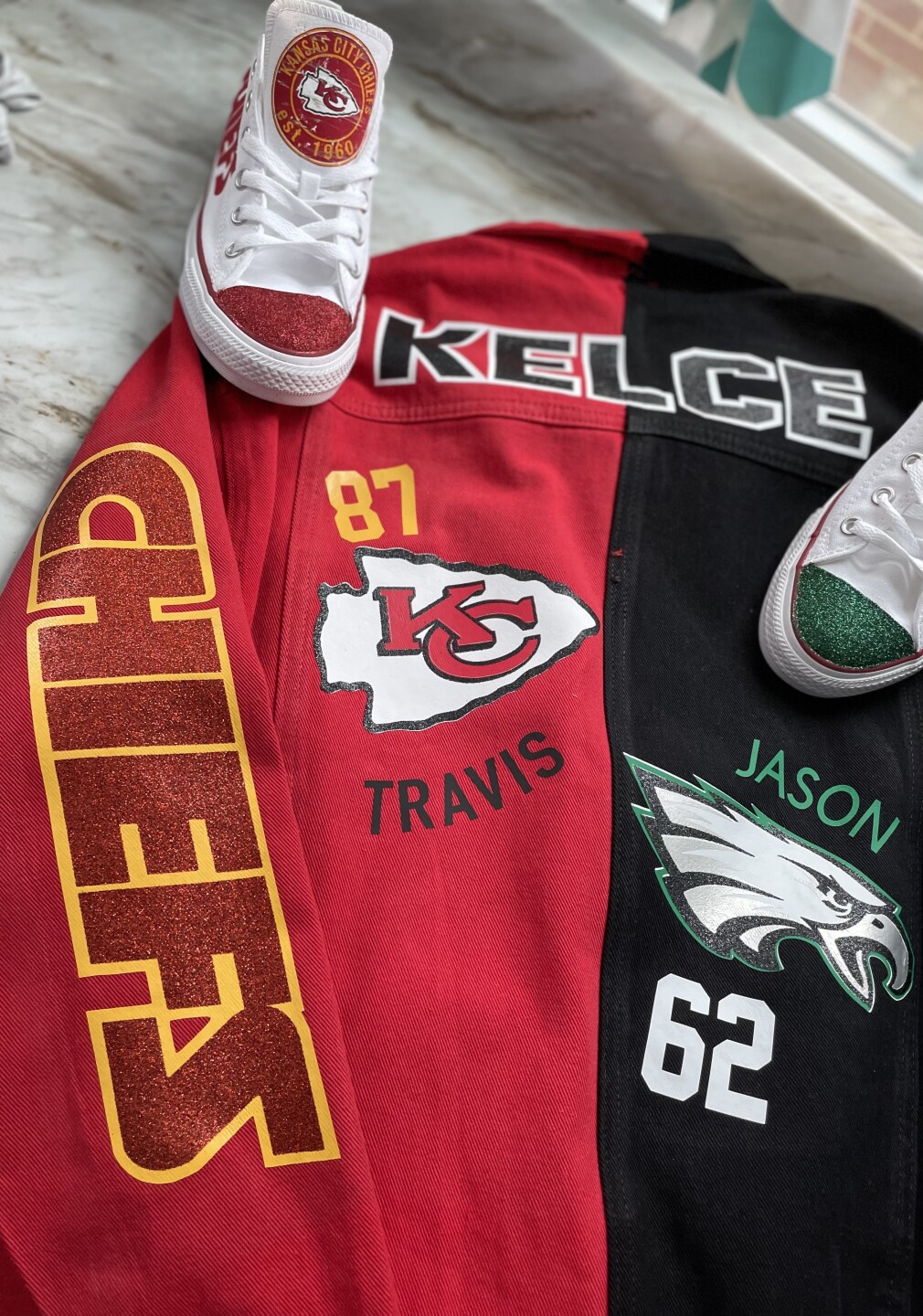 Donna Kelce Split Eagles Chiefs Jacket