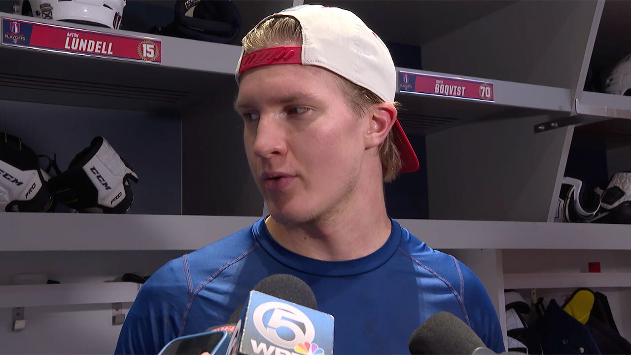 Panthers center Anton Lundell speaks ahead of Game 4's match-up against the Tampa Bay Lightning in the NHL playoffs.