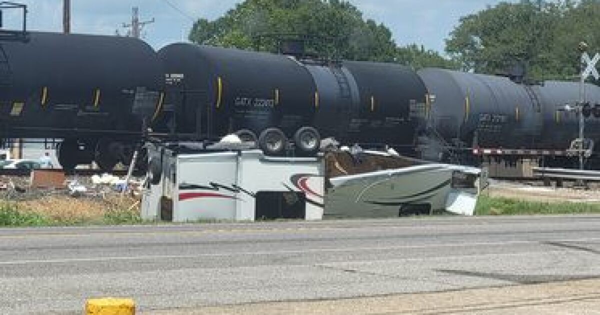 Duson Police on scene of a collision involving an RV and train