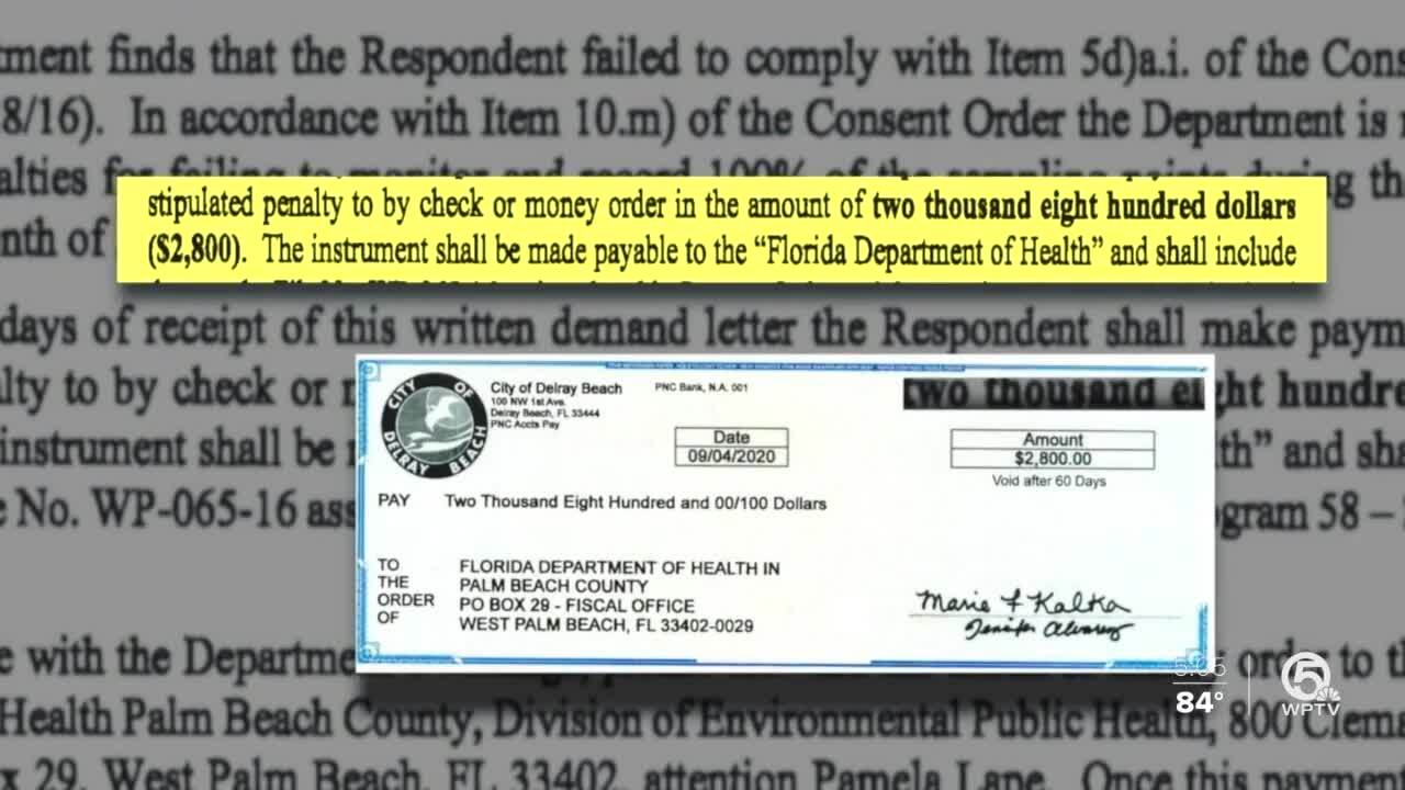 City of Delray Beach check to Florida Department of Health for $2,800