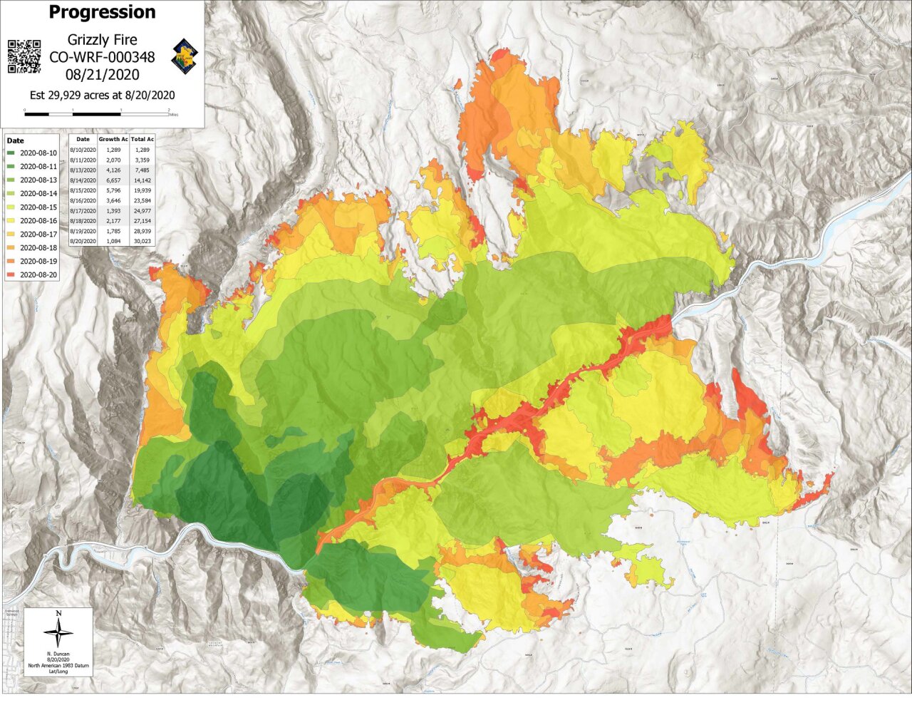 Grizzly Creek Fire progression map_Aug. 20 2020