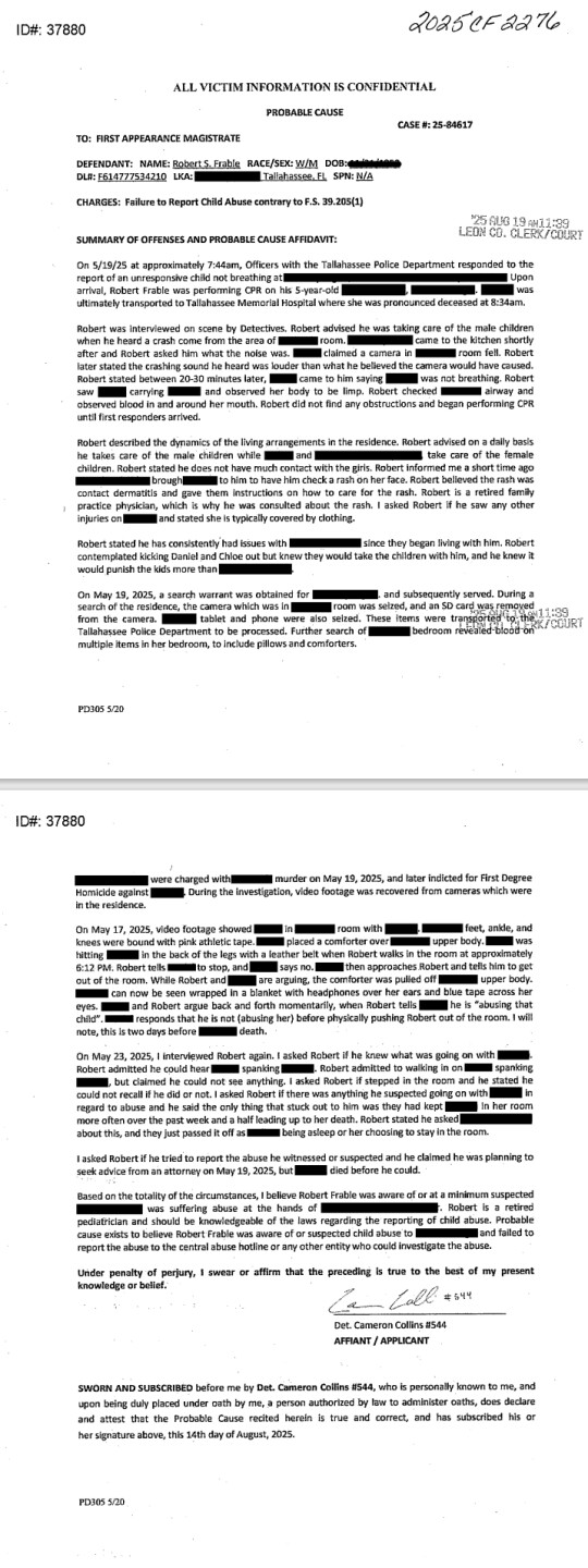 Robert Frable probable cause affidavit