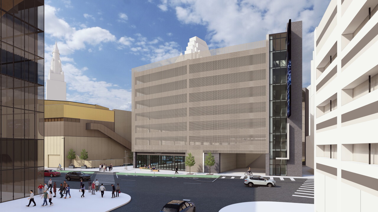A conceptual rendering shows what Bedrock's Gateway District garage would look like -- without the full effect of the decorative screening.