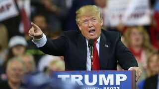 Republican presidential candidate Donald Trump speaks during a campaign stop.