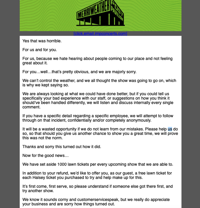 Merriweather offers refund, free lawn tickets to those who attended rained out Halsey concert