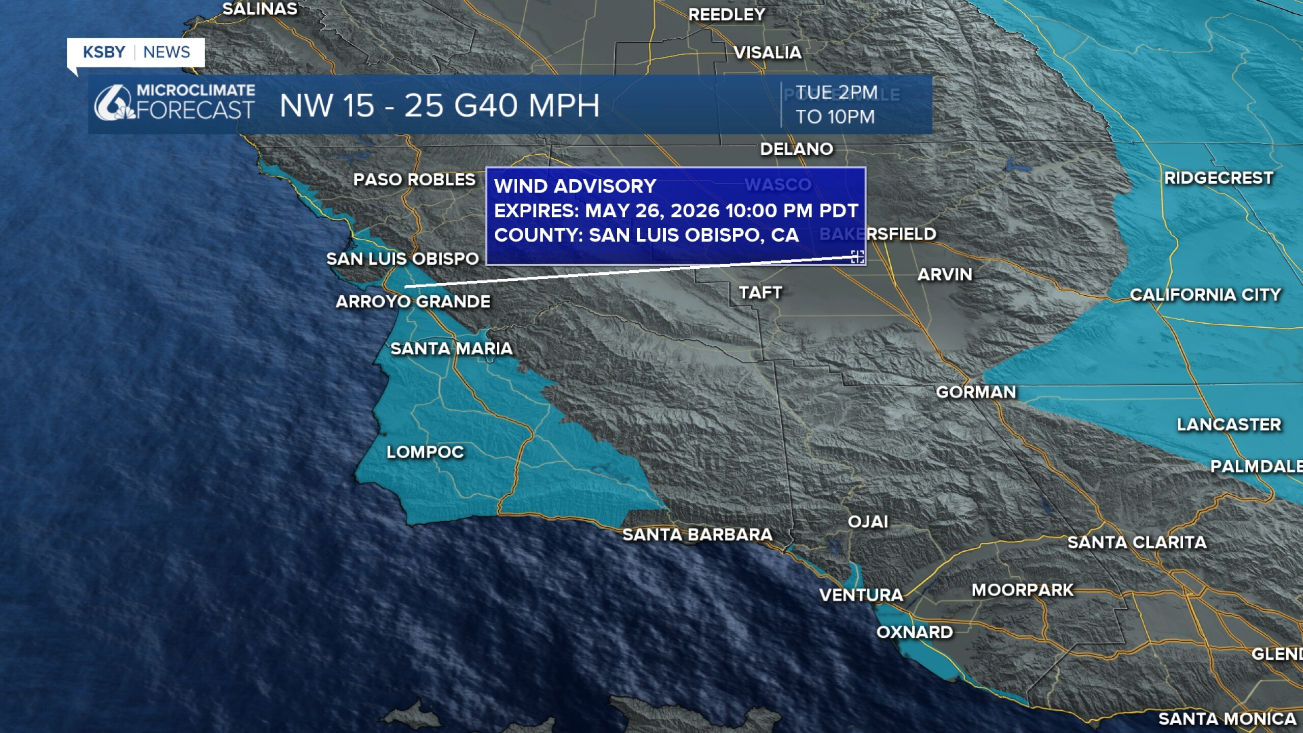 Drizzle chances in the morning, a wind advisory starts up Tuesday pm ...