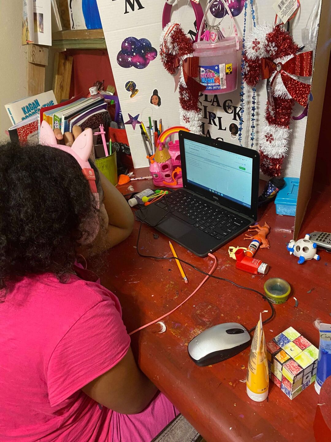 Rahmings says she's transformed her grandchildren's workspace into a learning center to help drive productivity.
