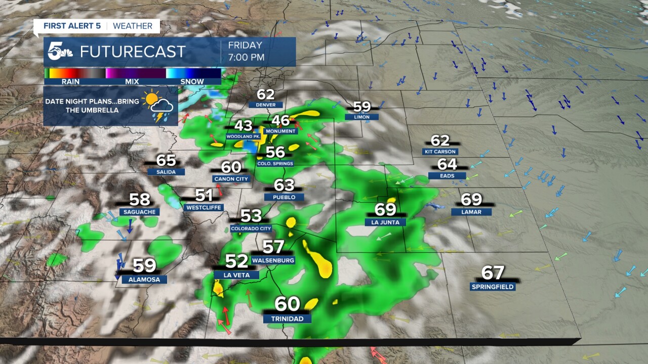 Isolated to scattered thunderstorms late this afternoon in southern Colorado