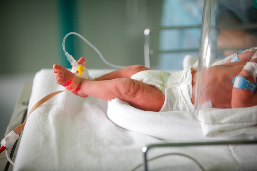 Premature baby in an incubator