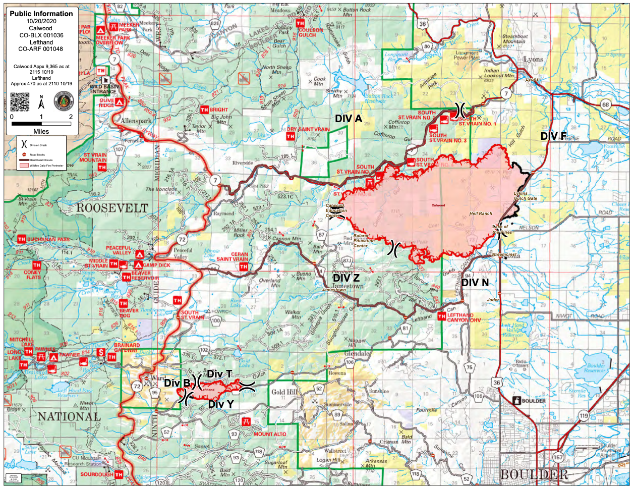 Calwood Fire and Lefthand Canyon Fire map_Oct 20 2020