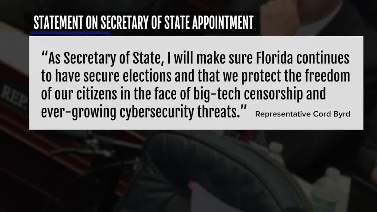 Cord Byrd statement on appointment to secretary of state of Florida