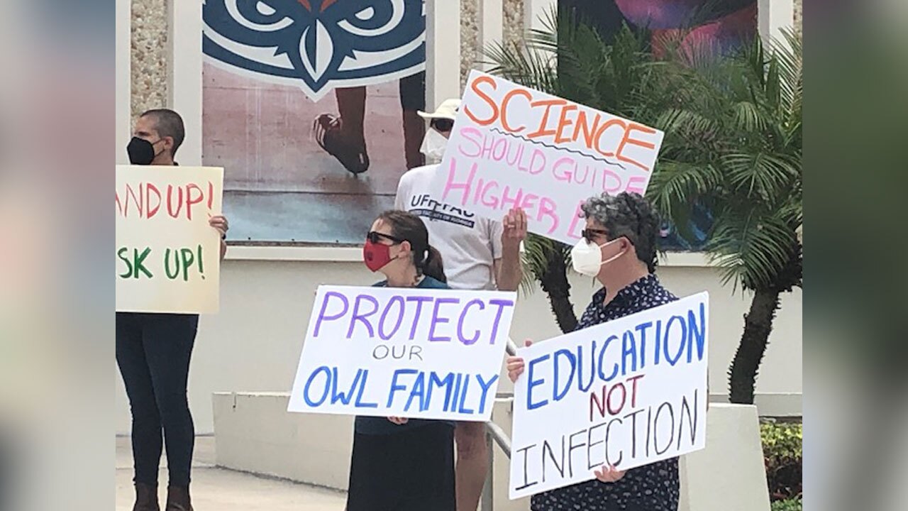 FAU teachers hold rally regarding COVID-19 on Aug. 23, 2021