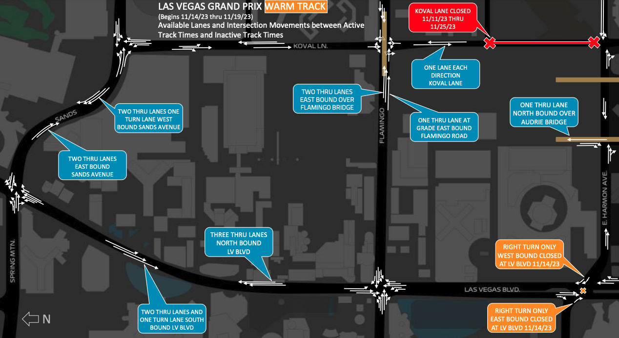Las Vegas Grand Prix warm track closures
