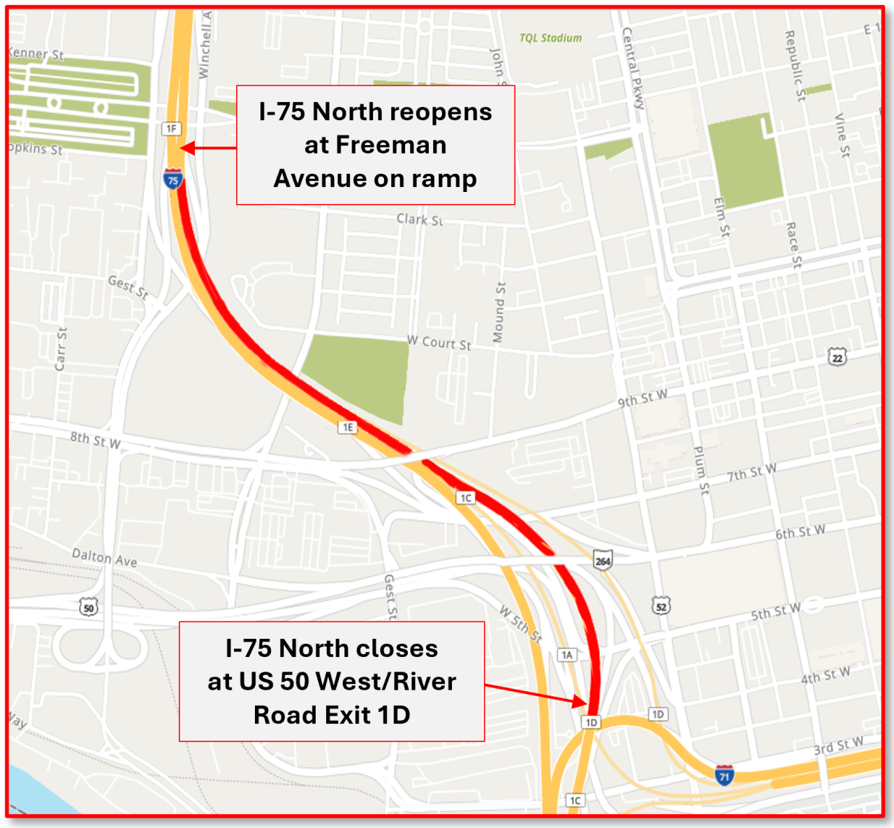 Linn street 75 N closures