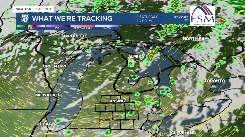 Shower and storm chances return Saturday as a cold front advances through Michigan