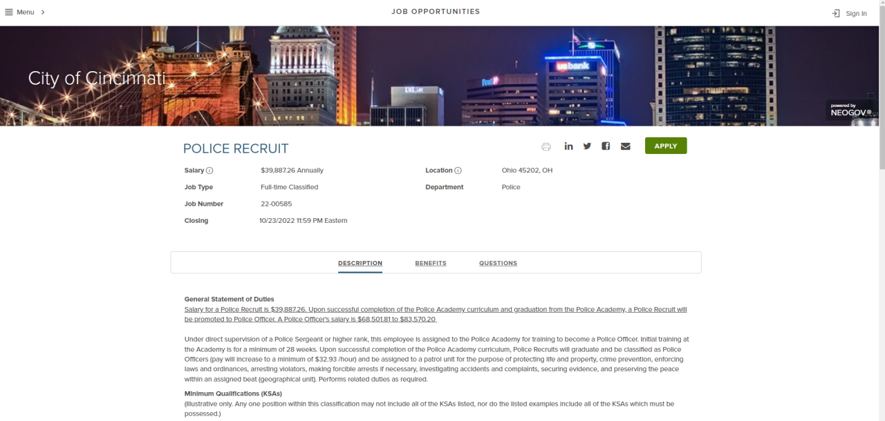 CPD police recruit job posting